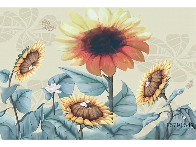 花鸟银杏-手绘花卉-向日葵