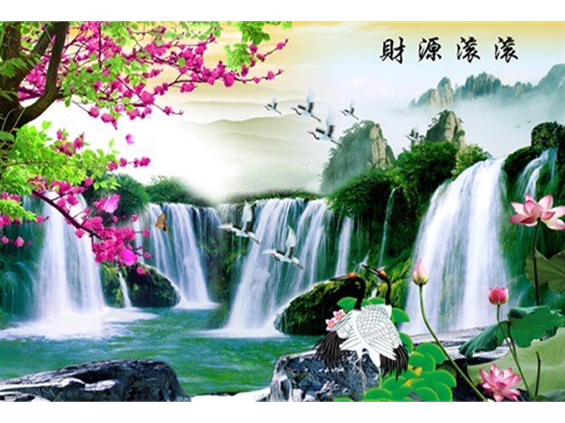 中式系列-瀑布-迎客松